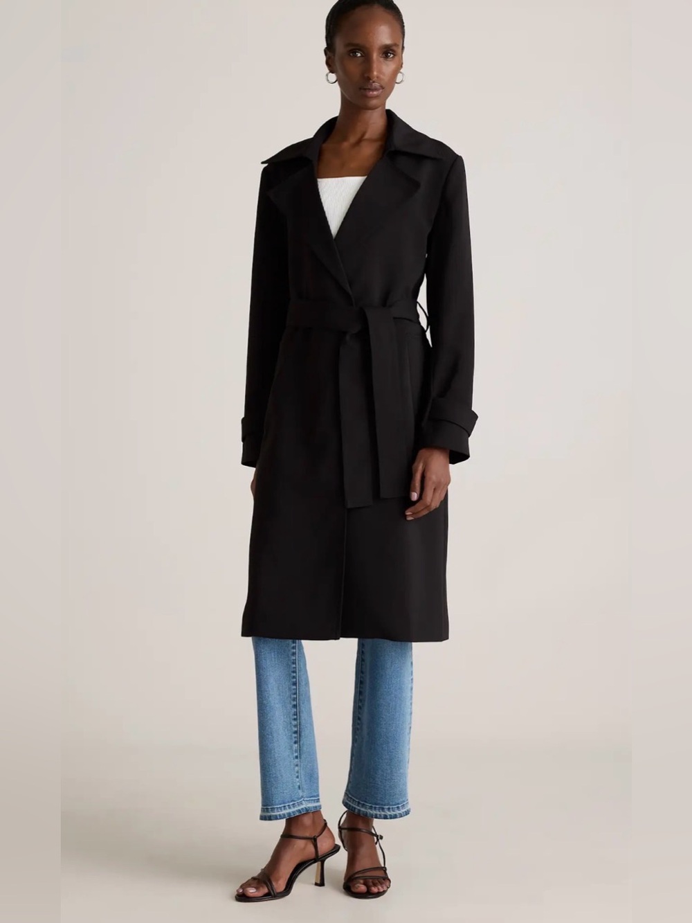 Quince NWOT Crepe Trench Coat in Black - Women’s XS, read
